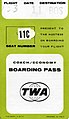 トランス・ワールド航空の搭乗券。ローウィーのデザインしたロゴマークが印刷されている