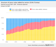 The structure of Turkey's GDP by sectors.[89]