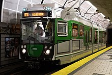 The MBTA Green Line in Boston is the oldest subway in North America, with portions dating back to 1897. Type 9 on first day of revenue service, December 2018.jpg