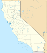 Mapa konturowa Kalifornii, u góry znajduje się punkt z opisem „obozowiska wyprawy”