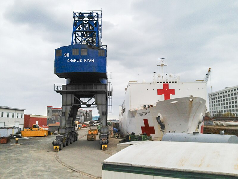 File:USNS Comfort in Boston dry dock from viewing stand.JPG