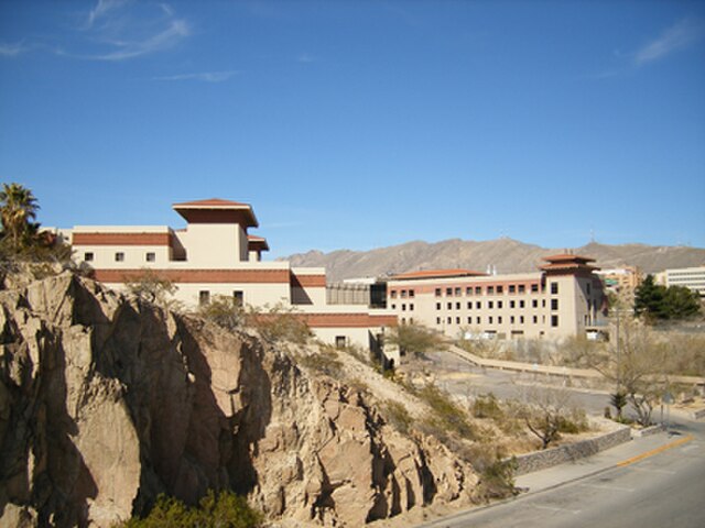 Buildings modeled after Bhutanese monasteries, or dzongs. To the left is the College of Business Administration, to the right the College of Engineeri