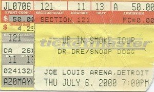 A July 6, 2000 Detroit concert ticket from the Up in Smoke Tour.