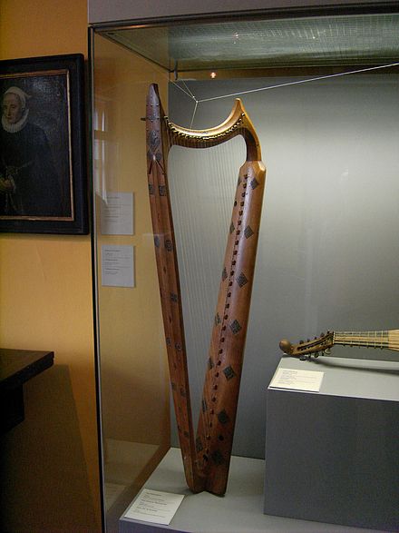 A medieval European harp (the Wartburg harp) with buzzing bray pins
