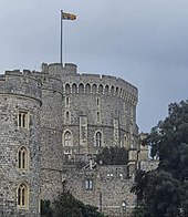 The Royal Standard flying at full-mast at Windsor Castle on 11 April Windsor Castle on 11 April 2021.jpg