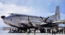 The experimental YC-124B-DL powered by four Pratt & Whitney YT-34-P-6 turboprops. YC-124 Globemaster II 1954.jpg