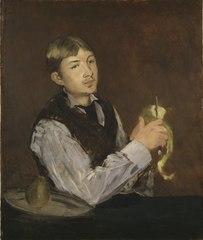 Young Boy Peeling a Pear