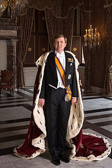 Zijne Majesteit Koning Willem-Alexander met koningsmantel april 2013.jpeg