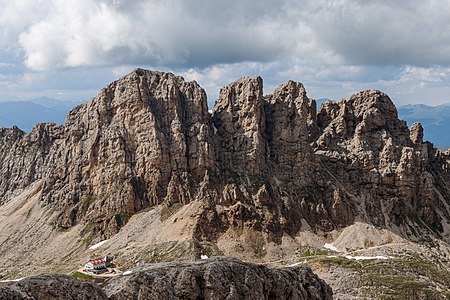 The alpine refuge Alpe di Tires is located in the Dolomites