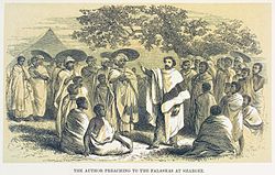 Missionary Henry Aaron Stern preaches Christianity to Beta Israel. 1862BetaIsraelPreach.jpg