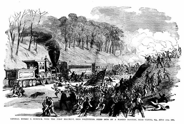 A Union Army train running on the line was the focus of a Confederate States Army attack in the 1861 Battle of Vienna, Virginia