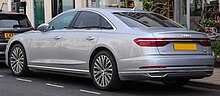 Thumbnail for File:2018 Audi A8 50 TDi Quattro Automatic 3.0 Rear.jpg