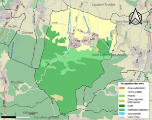 Barevná mapa znázorňující využití půdy.