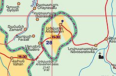 Mappa dell'Armenia, posizione di Arzwaschen evidenziata