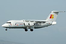 BAe 146-200 de Air Nostrum aterrizando en el Aeropuerto de Málaga.