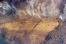 The Algodones dunes from space. Lake Cahuilla covered the bottom left part of the image