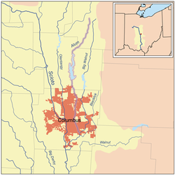 Map of Alum Creek highlighted within the Scioto River watershed