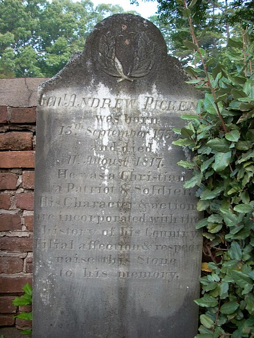 Andrew Pickens's grave marker at Old Stone Church cemetery