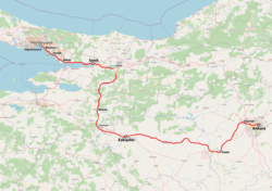Az Isztambul–Ankara nagysebességű vasútvonal útvonala