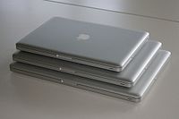 A size comparison of the unibody line of MacBook Pro notebooks