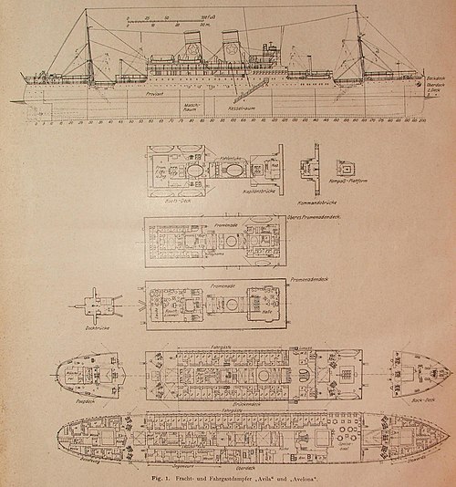 Plans for the liners Avila and Avelona, built in 1926–27