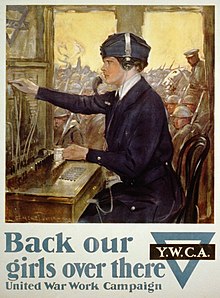 Poster for the United War Work Campaign (November 11-18, 1918) Back our girls over there United War Work Campaign - - Clarence F. Underwood. LCCN93510431.jpg