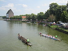 Drachenbootrennen während des Hafenfestes