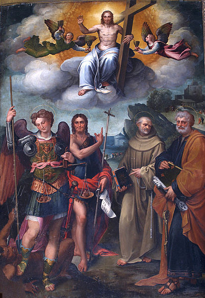 File:Bagnacavallo Cristo redenor con San Miguel arcángel, San Juan Bautista, San Bernardino y San Pedro San Michele Bagnacavallo.jpg