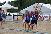 Deutsch: Beachhandball Europameisterschaften 2019 (Beach handball Euro); Tag 3: 4. Juli 2019 – Männer, Platzierungsrunde Gruppe IV, Schweden-Nordmazedonien 2:0 (20:10, 32:15) English: Beach handball Euro; Day 3: 4 July 2019 – Men Consolation Round Group IV – Sweden-North Macedonia 2:0 (20:10, 32:15)