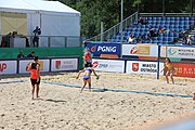 Deutsch: Beachhandball Europameisterschaften 2019 (Beach handball Euro); Tag 2: 3. Juli 2019 – Frauen, Vorrunde Gruppe C, Spanien-Griechenland 2:1 (12:20, 18:16; 8:2) English: Beach handball Euro; Day 2: 3 July 2019 – Women Preliminary Round Group C – Spain-Greece 2:1 (12:20, 18:16; 8:2)