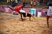 Deutsch: Beachhandball bei den Olympischen Jugendspielen 2018; Tag 6, 11. Oktober 2018; Jungen, Platzierungssspiel Ränge 11-12 – Paraguay-Mauritius 2:0 English: Beach handball at the 2018 Summer Youth Olympics at 11 October 2018 – Boys Placement Match 11-12 – Paraguay-Mauritius 2:0