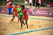 Deutsch: Beachhandball bei den Olympischen Jugendspielen 2018; Tag 5, 10. November 2018; Mädchen, Platzierungsrunde - Mauritius-Venezuela 0:2 English: Beach handball at the 2018 Summer Youth Olympics at 11 October 2018 – Girls Consolation Round – Mauritius-Venezuela 0:2