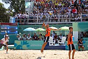 Deutsch: Beachvolleyball bei den Olympischen Jugendspielen 2018; Tag 11, 17. Oktober 2018; Jungen,Finale – Niederlande (Matthew Immers/Yorick de Groot)-Schweden (David Åhman/Jonatan Hellvig) 0:2 (20–22/15–21) English: Beach volleyball at the 2018 Summer Youth Olympics at 17 October 2018 – Final – Netherlands (Matthew Immers/Yorick de Groot)-Sweden (David Åhman/Jonatan Hellvig) 0:2 (20–22/15–21)