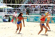 Deutsch: Beachvolleyball bei den Olympischen Jugendspielen 2018; Tag 9, 15. Oktober 2018; Mädchen, Viertelfinale: Puerto Rico-Russland 0–2 (12–21/10–21) English: Beach volleyball at the 2018 Summer Youth Olympics at 15 October 2018 – Girls Quarterfinals: Puerto Rico-Russia 0–2 (12–21/10–21)