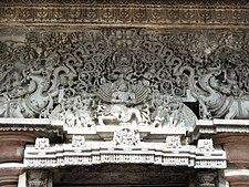 Ornamental carved lintel over Mandapa entrance at Chennakesava Temple, in the Hoysala architecture tradition of southern India Belur2 retouched.jpg