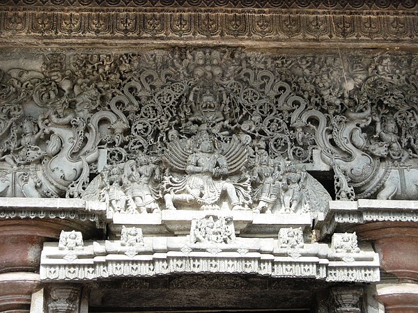 Ornamental carved lintel over Mandapa entrance at Chennakesava Temple, in the Hoysala architecture tradition of southern India