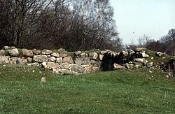 Fotografi från 1961 över lämningarna efter Hagbards källare. Fotografi ur Blekinge museums samlingar.