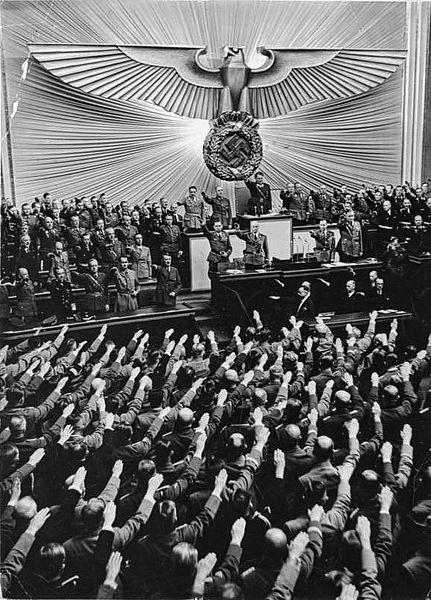Members of the Nazi Party salute Adolf Hitler in 1940