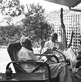 Two men, including J. H. Ritman, in conversation at the home of Ritman at Tanah Abang in Jakarta Barat 36 in 1955