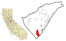 Calaveras County Kalifornia Sisällytetyt ja rekisteröimättömät alueet Copperopolis Highlighted.svg