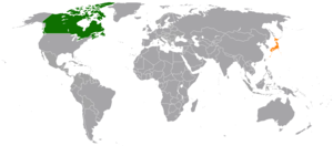 Mapa indicando localização do Canadá e do Japão.