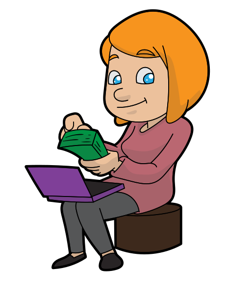 File:Cartoon Woman Counting The Money She Made Online.svg