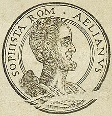 Drawing of Aelian made in 1610 Claudius Aelianus. De variae historiae. 1610. (cropped).jpg