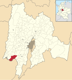 Kolumbiyaning Cundinamarca departamenti ichidagi munitsipalitet va shaharning joylashgan joyi