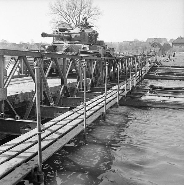 Comet tanks of the 2nd Fife and Forfar Yeomanry crossing the Weser at Petershagen, 7 April 1945