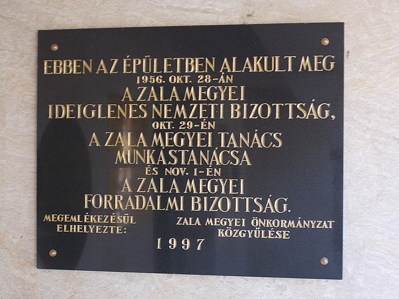 File:County Hall, plaque (1997), 2020 Zalaegerszeg.jpg