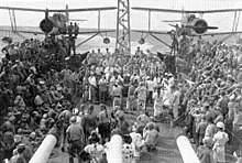 Curtis SOC-1 Scout-Observation Planes during Line-crossing ceremony on aft of the Montpelier Crossing the Line ceremony on USS Montpelier (CL-57).jpg