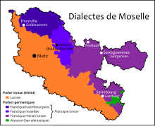 Carte des principaux dialectes parlées en Moselle