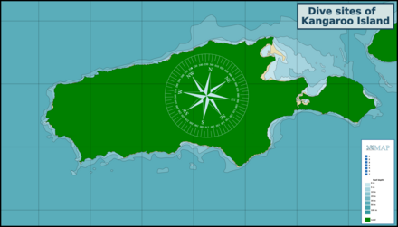 Map of the recreational dive sites at Kangaroo Island