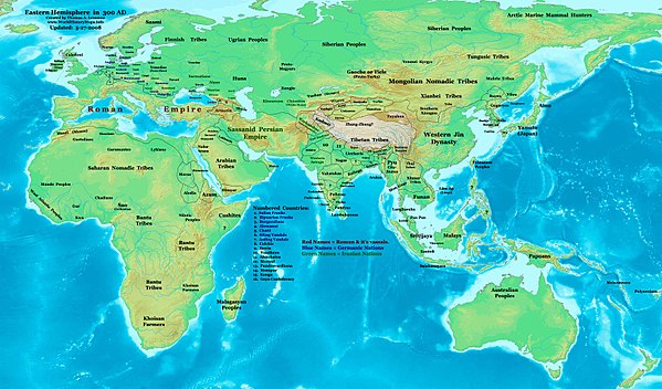 Location of Xiongnu and other steppe nations in 300 AD.